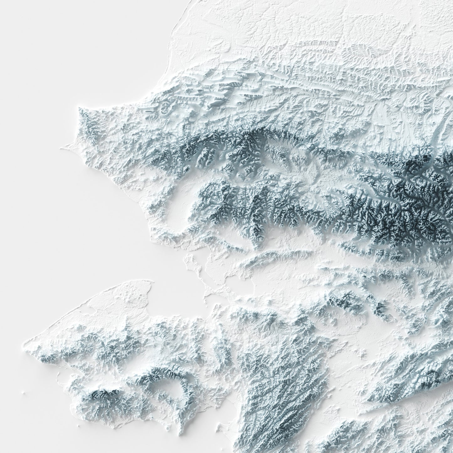 A minimalist relief map of the US State of New York in frame made out of pine wood. Topographic map poster for travel and geography fans.