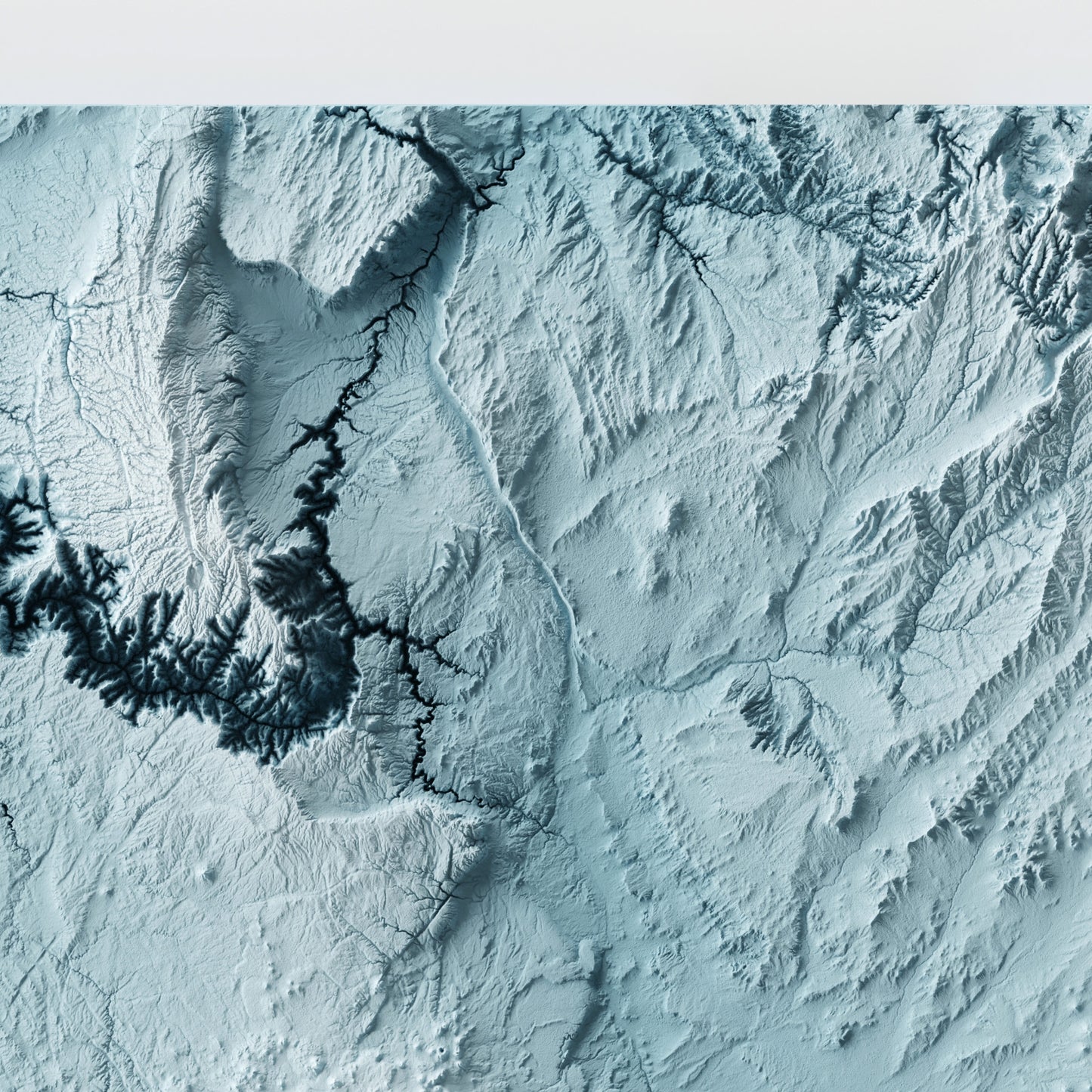A minimalist relief map of the US State of Arizona in frame made out of pine wood. Topographic map poster for travel and geography fans.