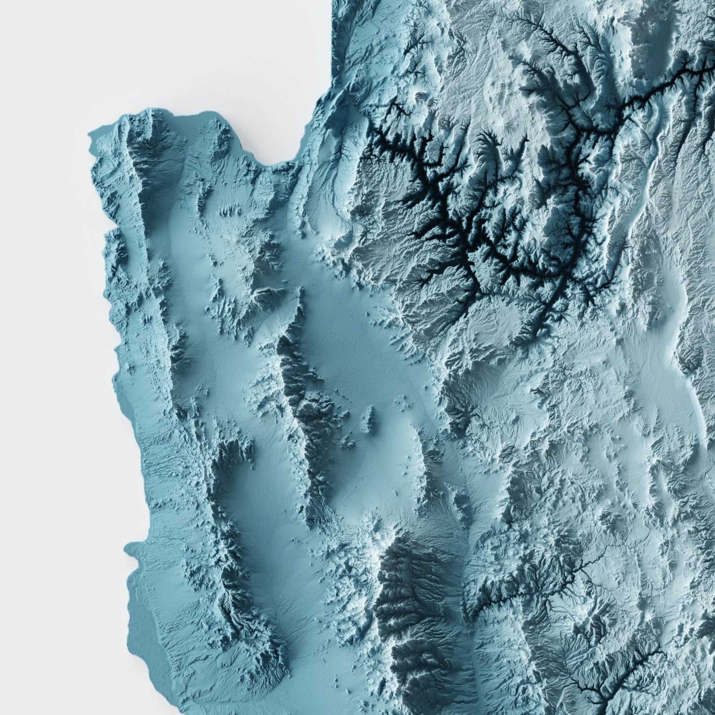 A minimalist relief map of the US State of Arizona in frame made out of pine wood. Topographic map poster for travel and geography fans.