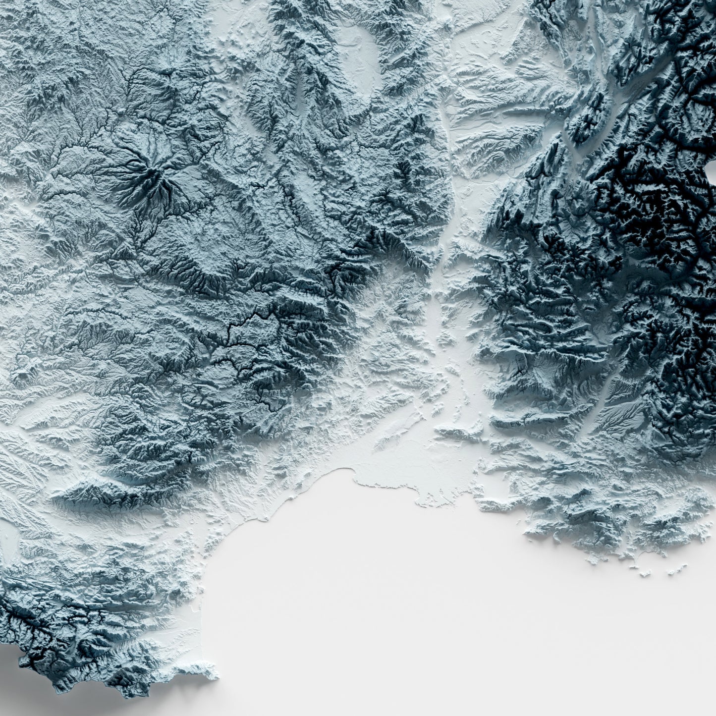 A minimalist relief map of France in a frame made out of pine wood. Topographic map poster for travel and geography fans.