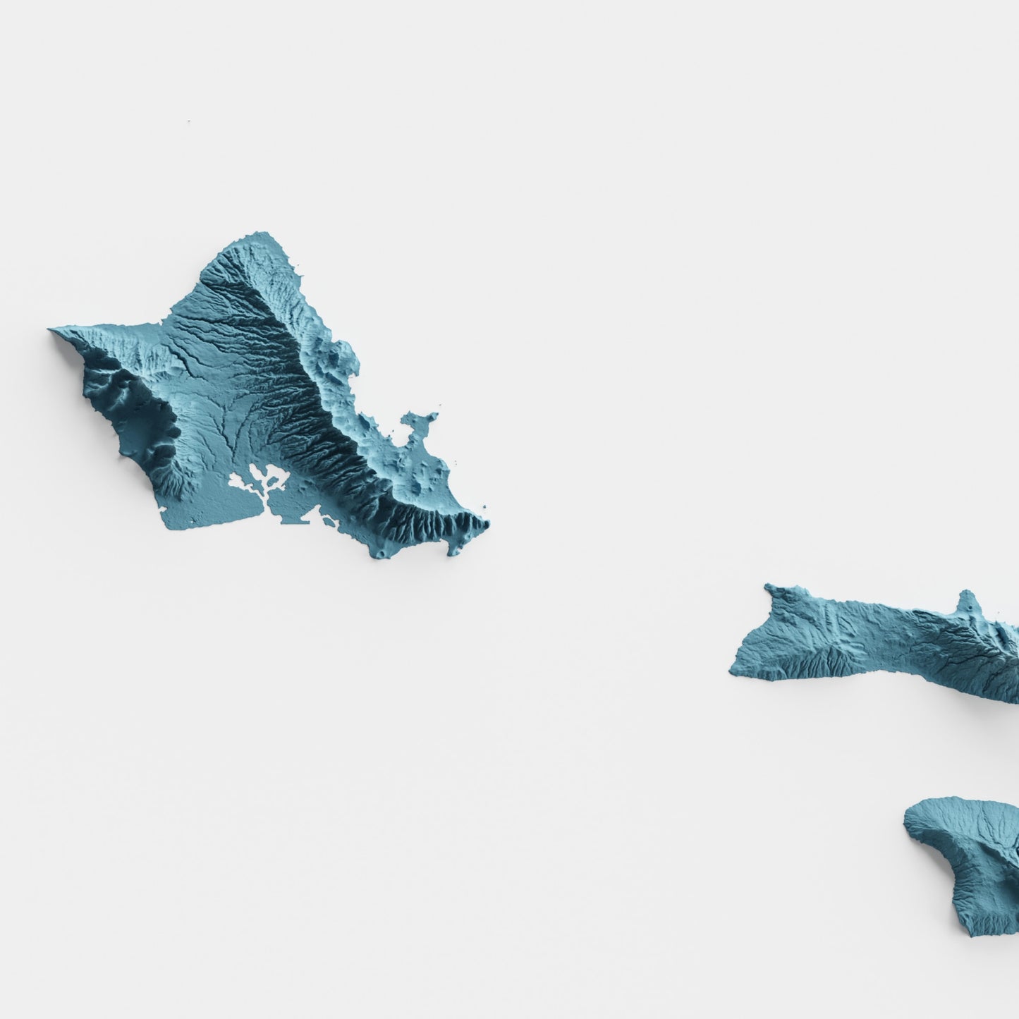 A minimalist relief map of the US State of Hawaii in frame made out of pine wood. Topographic map poster for travel and geography fans.