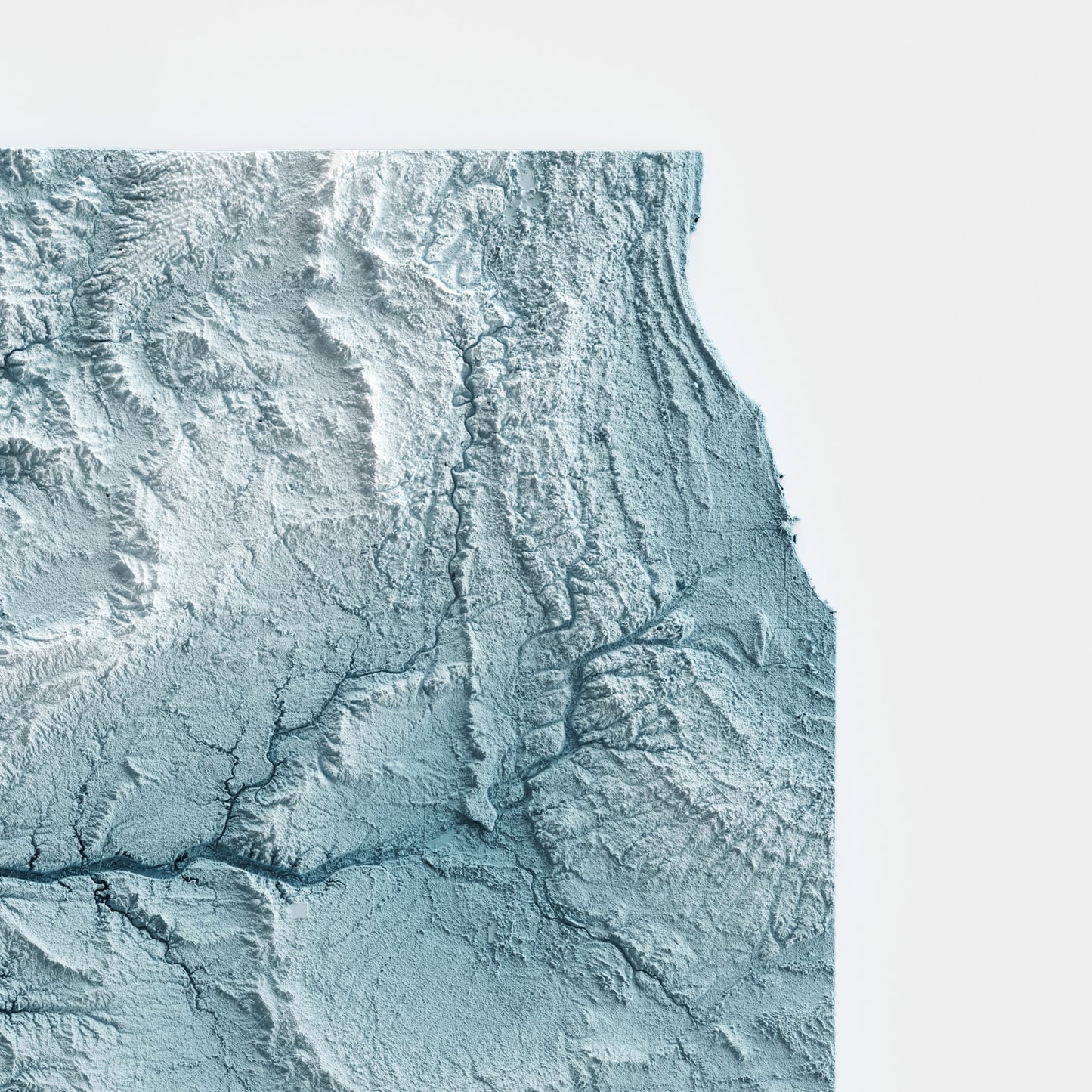 A minimalist relief map of the US State of Illinois in a frame made out of pine wood. Topographic map poster for travel and geography fans.