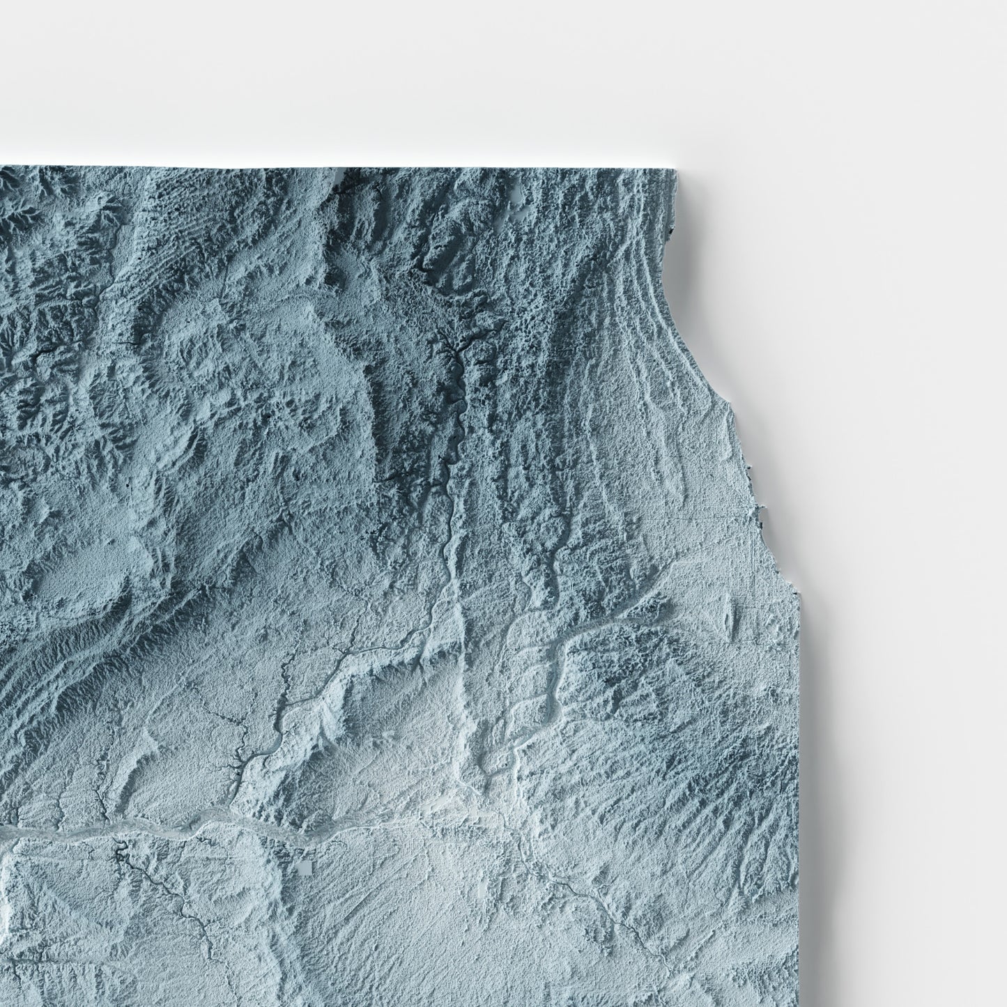 A minimalist relief map of the US State of Illinois in a frame made out of pine wood. Topographic map poster for travel and geography fans.