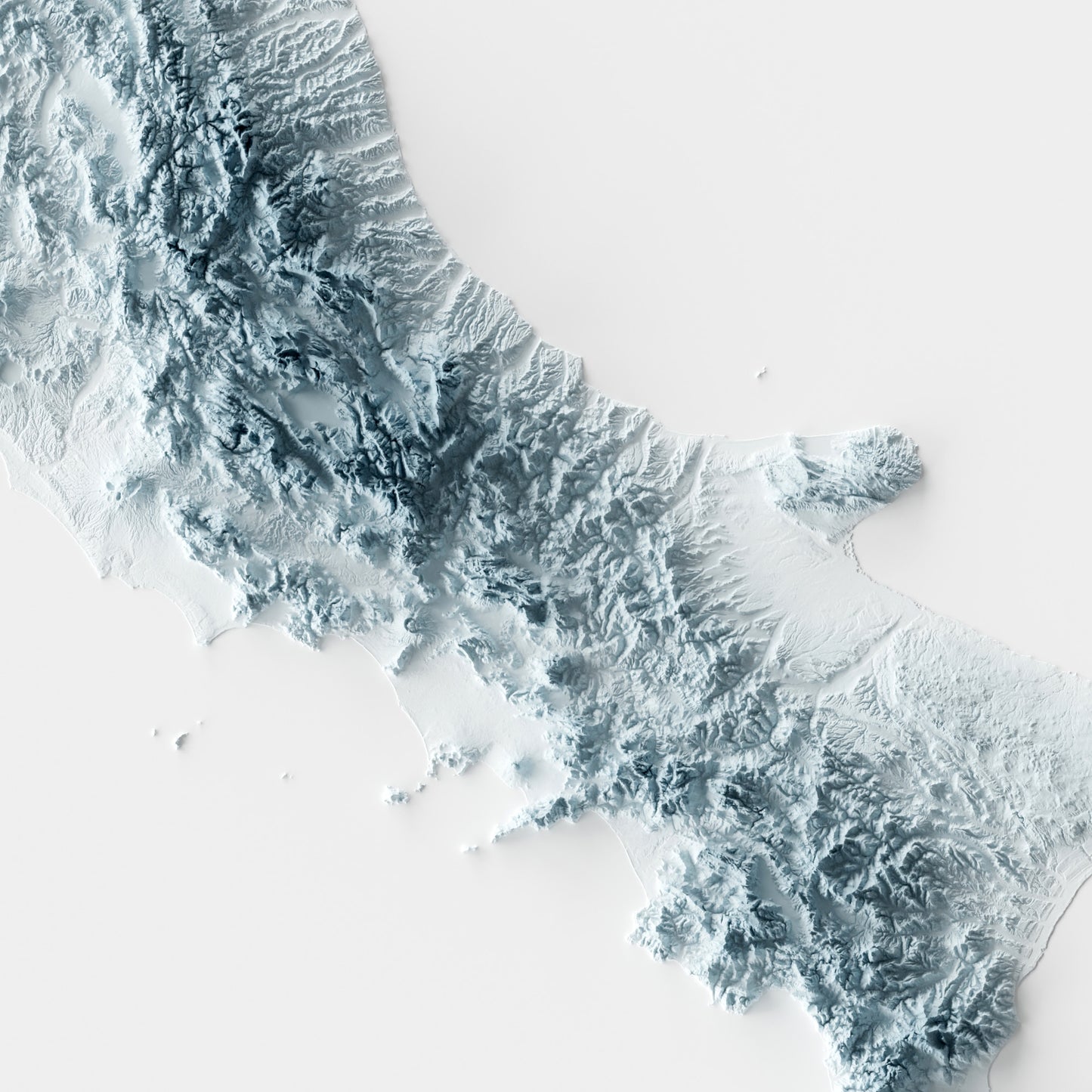 A minimalist relief map of Italy in a frame made out of pine wood. Topographic map poster for travel and geography fans.