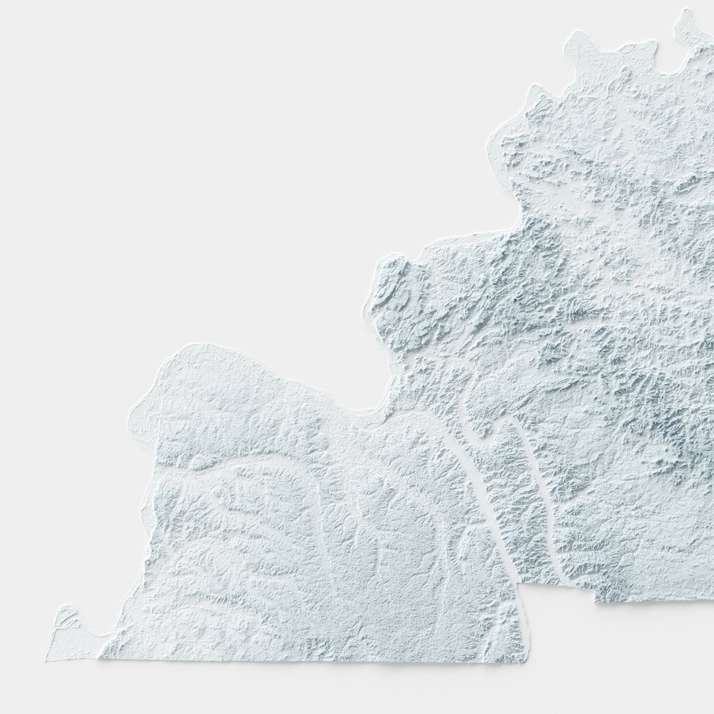 A minimalist relief map of the US State of Kentucky in a frame made out of pine wood. Topographic map poster for travel and geography fans.