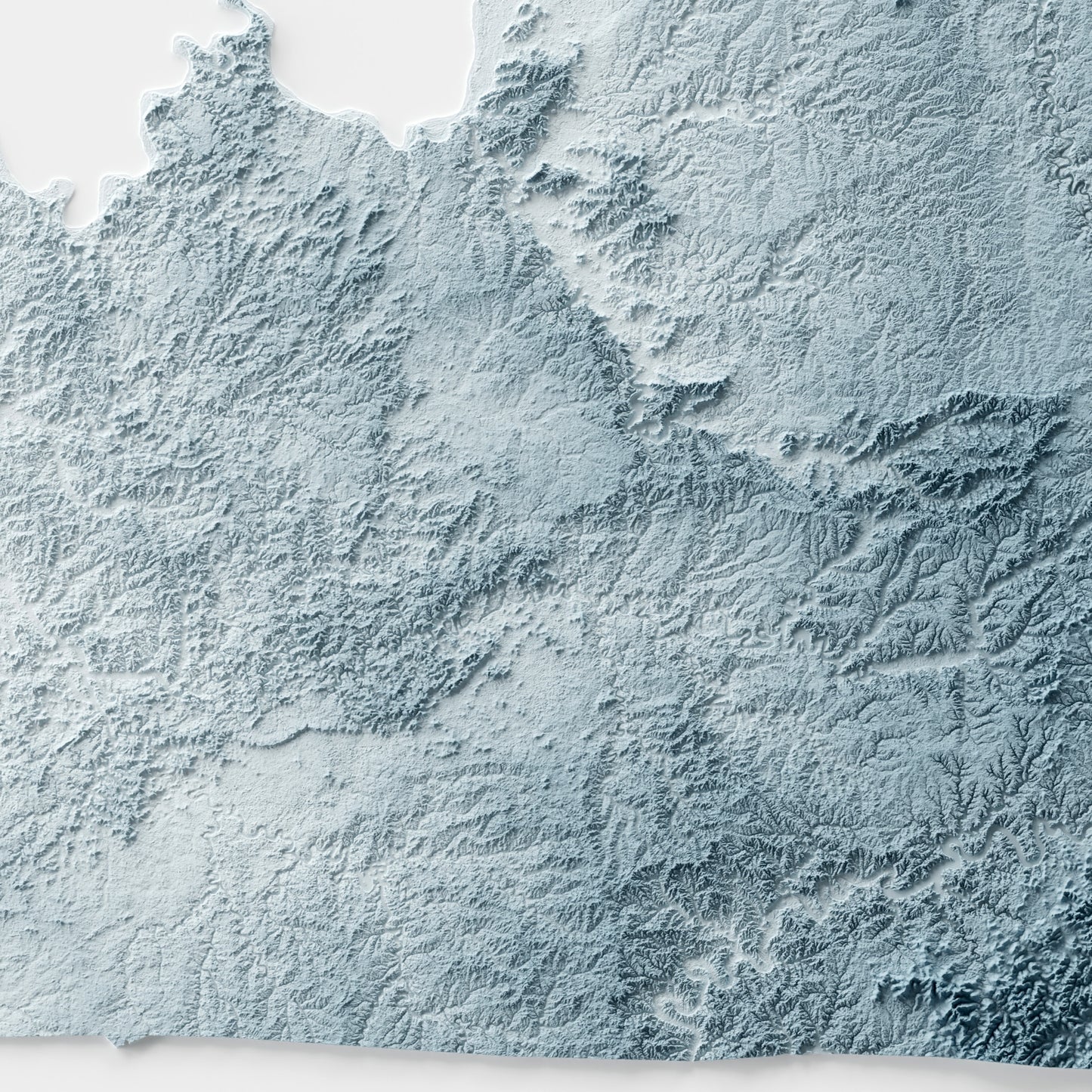 A minimalist relief map of the US State of Kentucky in a frame made out of pine wood. Topographic map poster for travel and geography fans.
