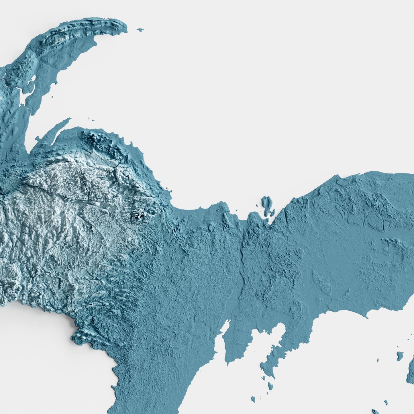 A minimalist relief map of the US State of Michigan in a frame made out of pine wood. Topographic map poster for travel and geography fans.