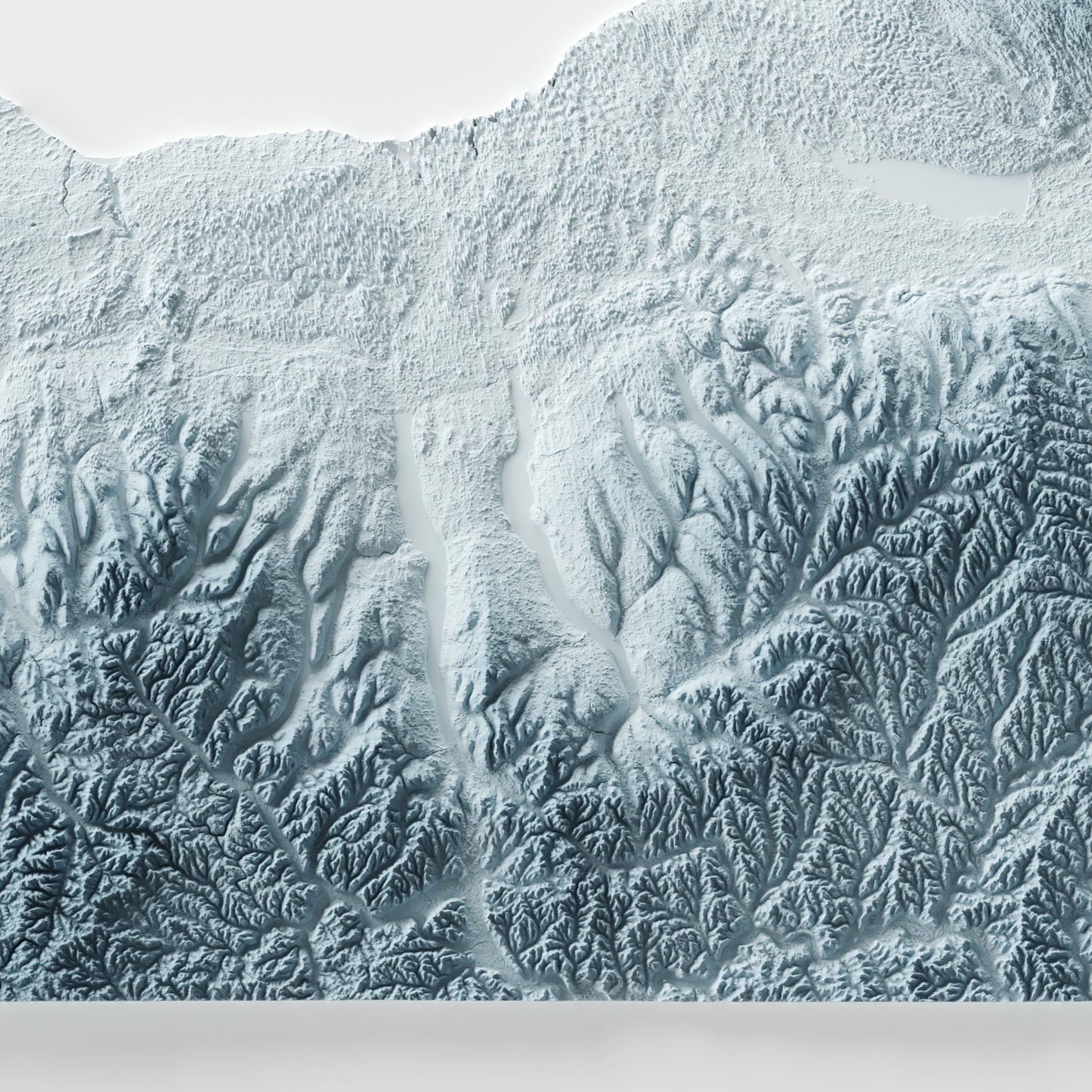 A minimalist relief map of the US State of New York in frame made out of pine wood. Topographic map poster for travel and geography fans.