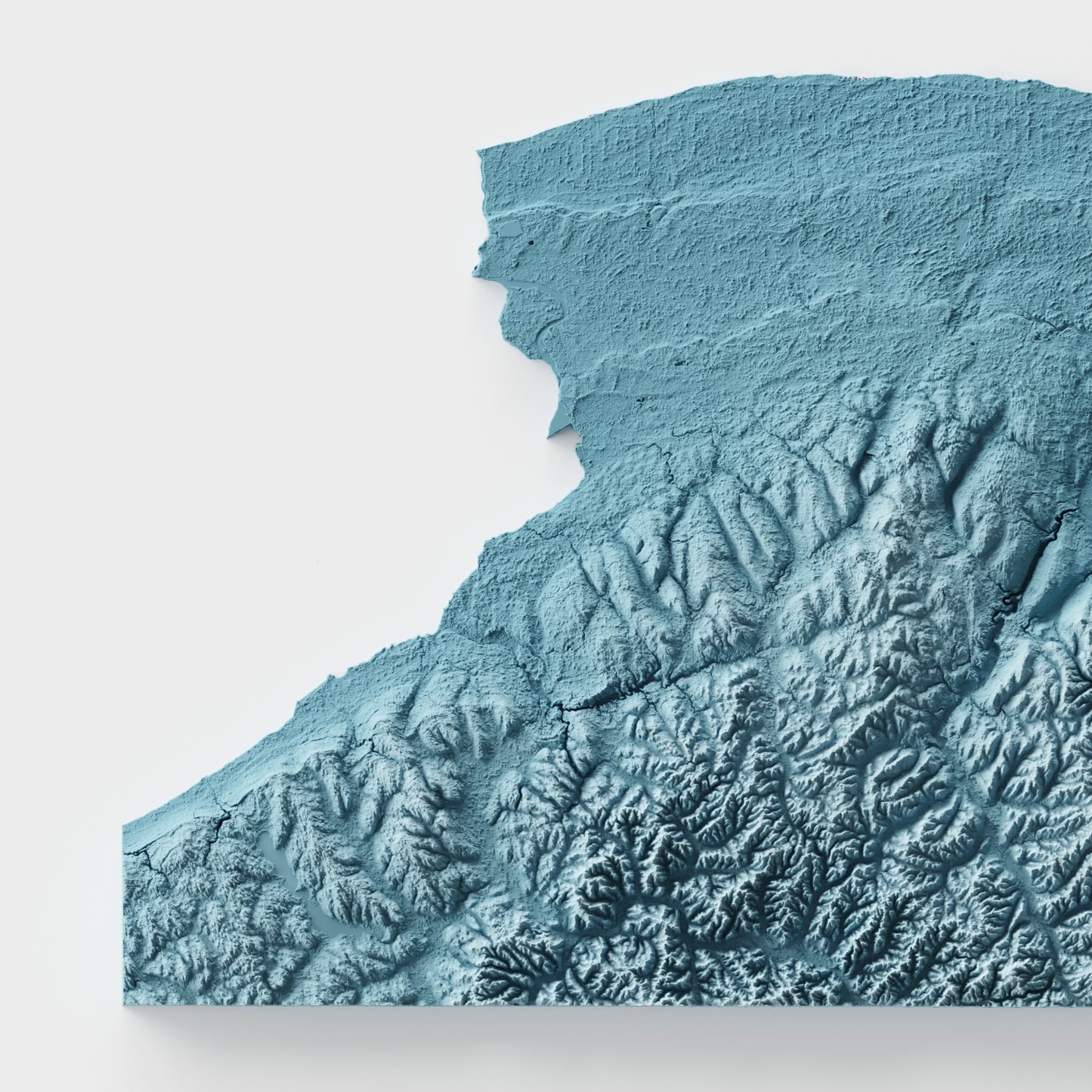 A minimalist relief map of the US State of New York in frame made out of pine wood. Topographic map poster for travel and geography fans.