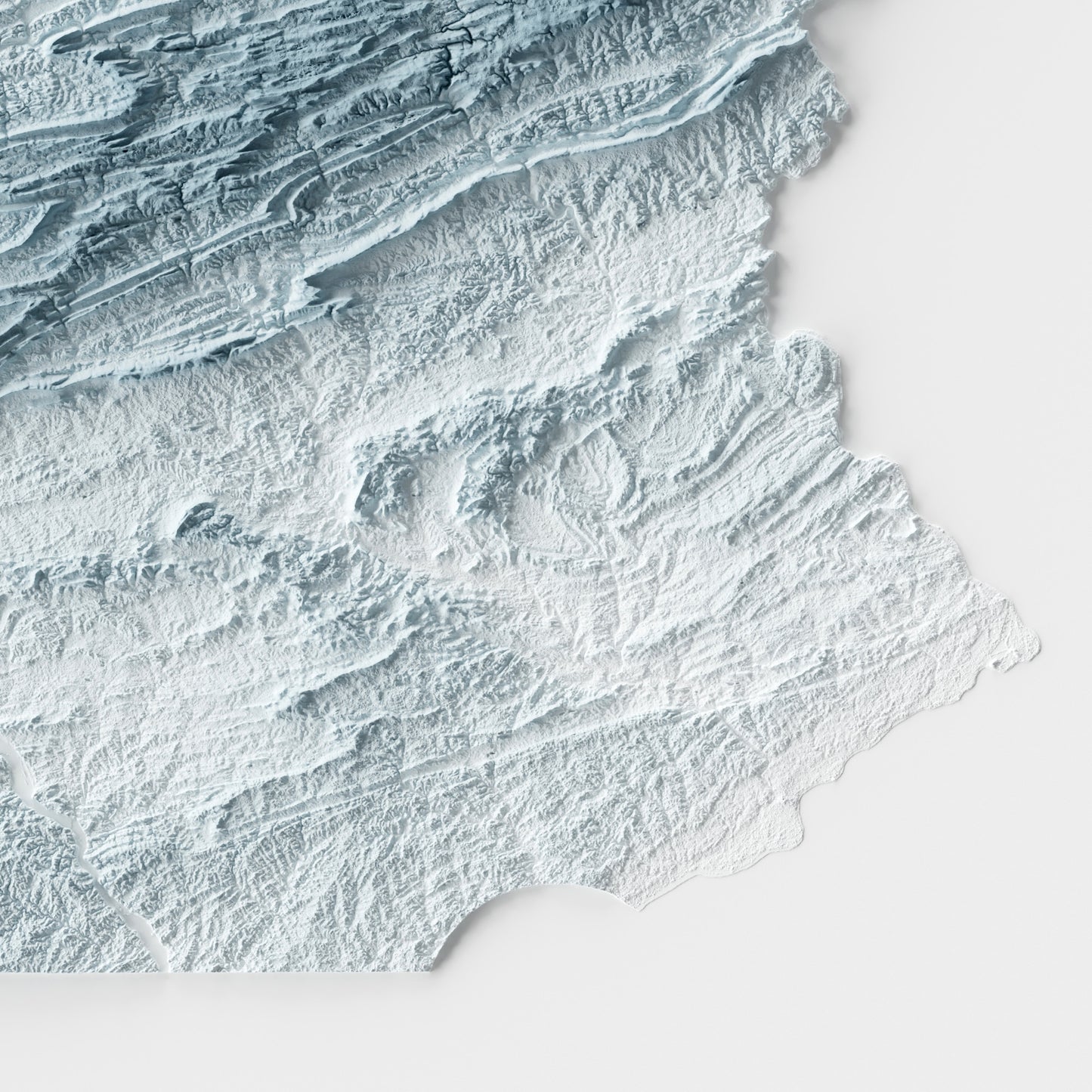 A minimalist relief map of the US State of Pennsylvania in a frame made out of pine wood. Topographic map poster for travel and geography fans.