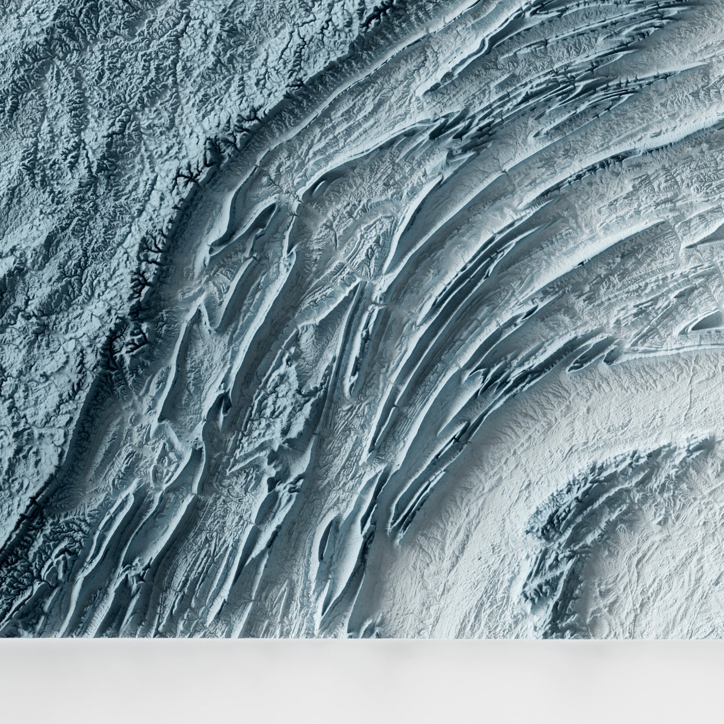 A minimalist relief map of the US State of Pennsylvania in a frame made out of pine wood. Topographic map poster for travel and geography fans.
