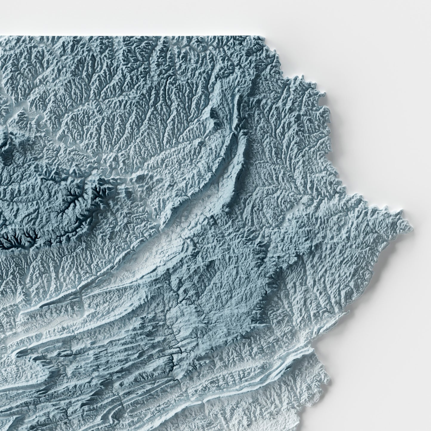 A minimalist relief map of the US State of Pennsylvania in a frame made out of pine wood. Topographic map poster for travel and geography fans.