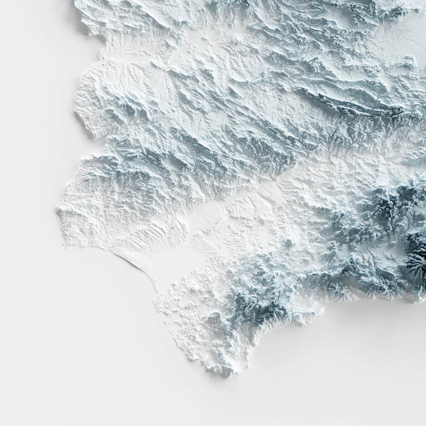 A minimalist relief map of Spain in a frame made out of pine wood. Topographic map poster for travel and geography fans.