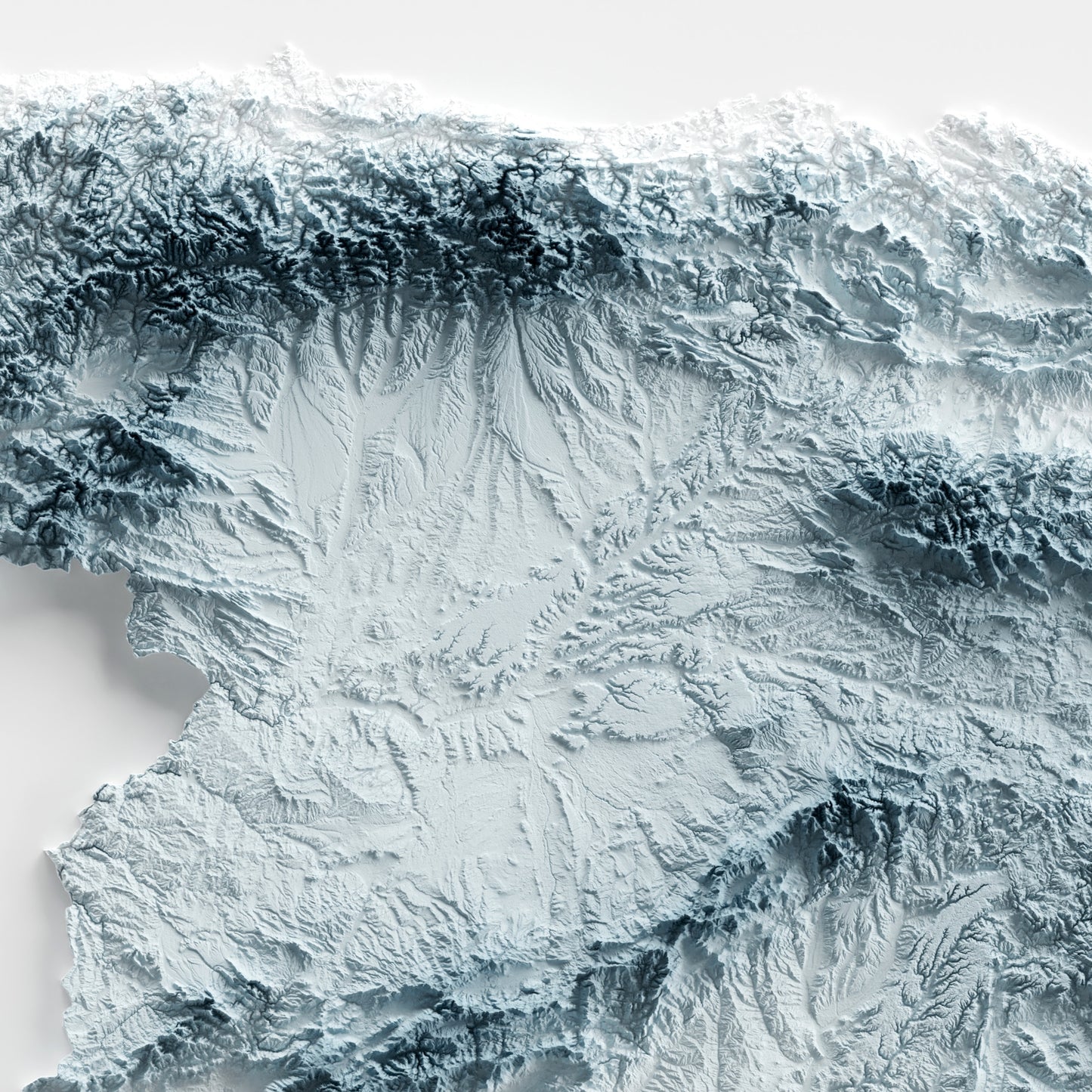 A minimalist relief map of Spain in a frame made out of pine wood. Topographic map poster for travel and geography fans.