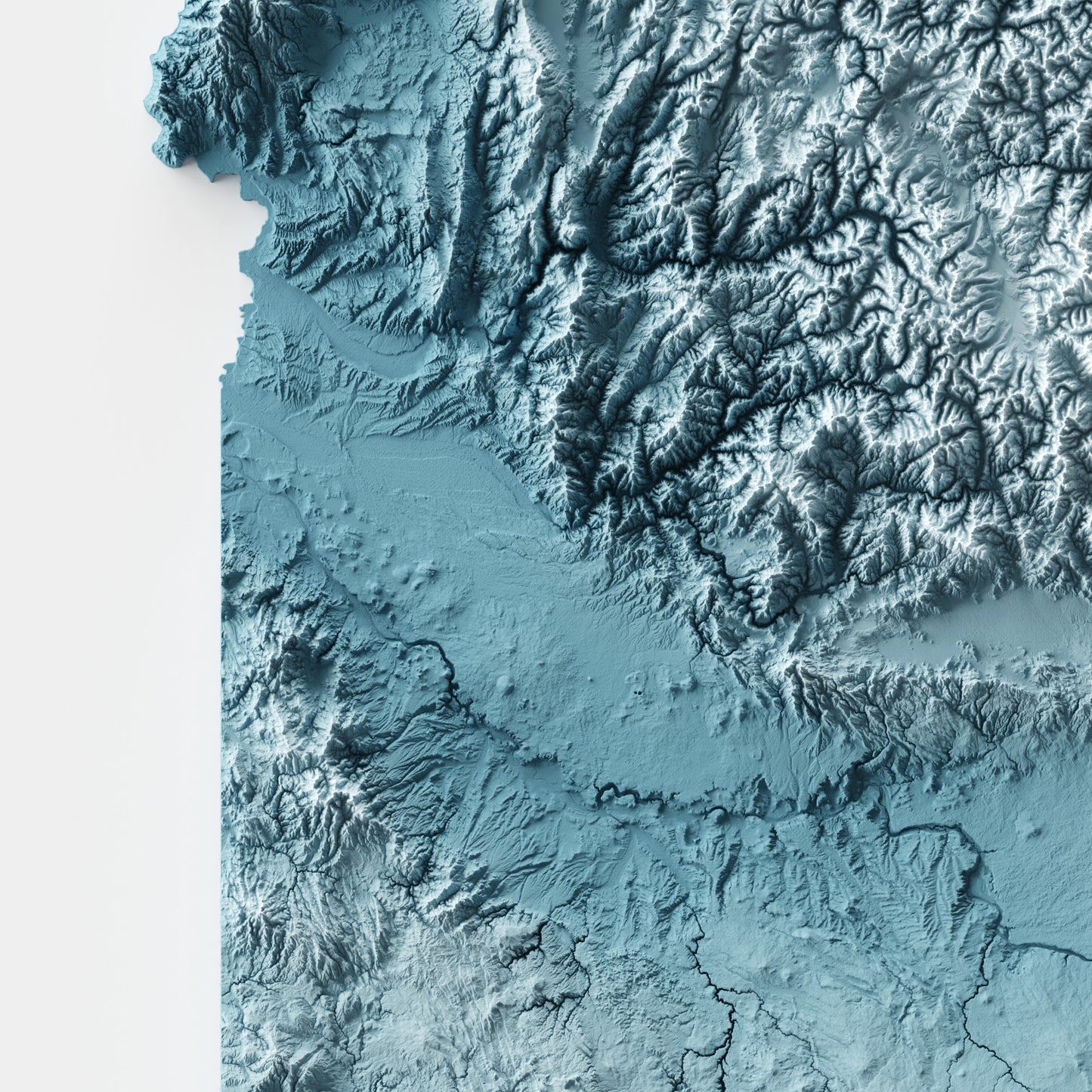 A minimalist relief map of the US State of Idaho in frame made out of pine wood. Topographic map poster for travel and geography fans.