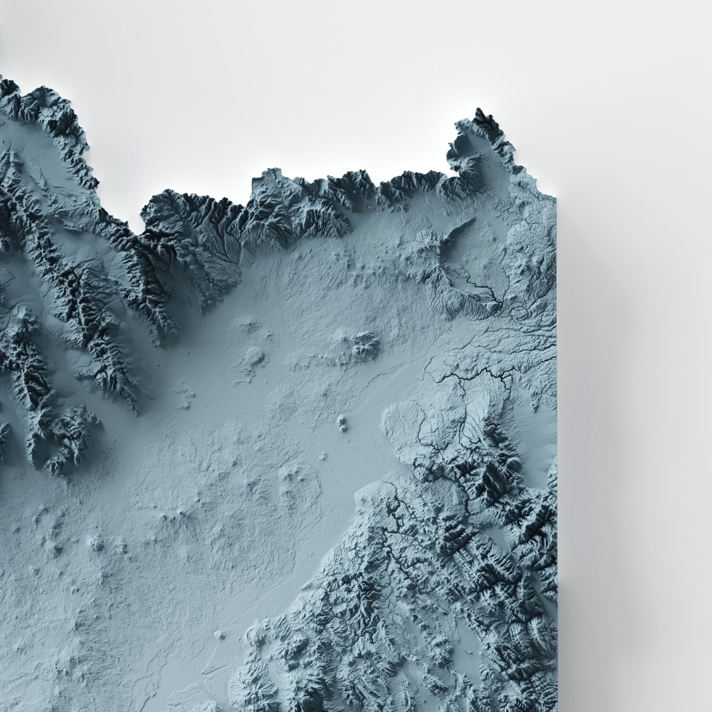 A minimalist relief map of the US State of Idaho in frame made out of pine wood. Topographic map poster for travel and geography fans.