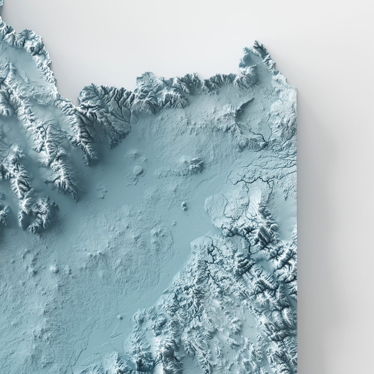 A minimalist relief map of the US State of Idaho in frame made out of pine wood. Topographic map poster for travel and geography fans.