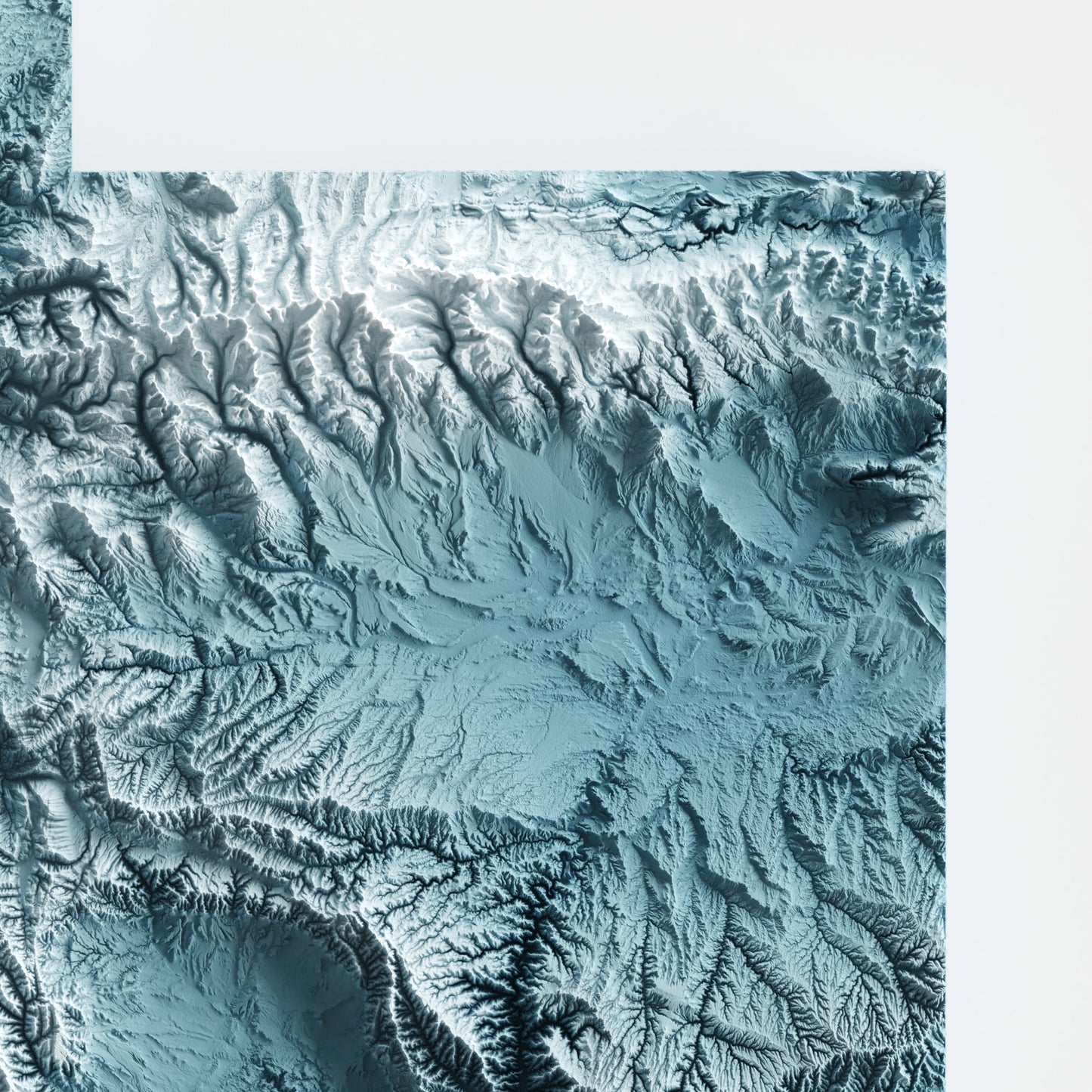 A minimalist relief map of the US State of Utah in frame made out of pine wood. Topographic map poster for travel and geography fans.