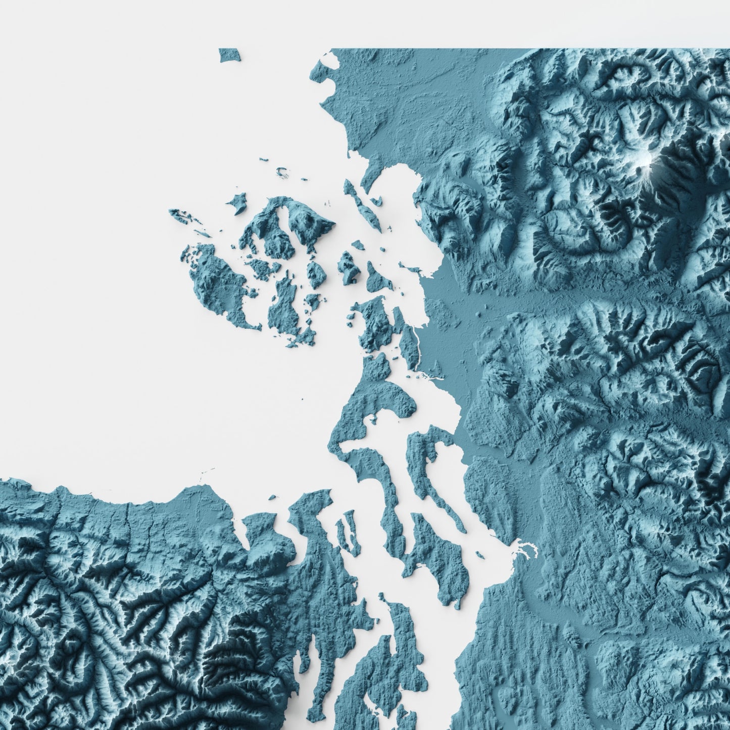 A minimalist relief map of the US State of Washington in frame made out of pine wood. Topographic map poster for travel and geography fans.