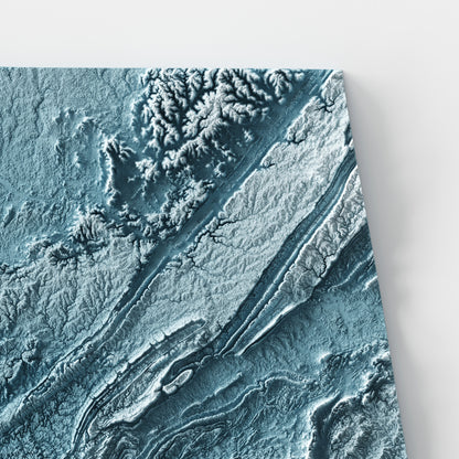 A minimalist relief map of the US State of Alabama in frame made out of pine wood. Topographic map poster for travel and geography fans.