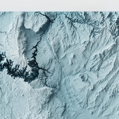 A minimalist relief map of the US State of Arizona in frame made out of pine wood. Topographic map poster for travel and geography fans.