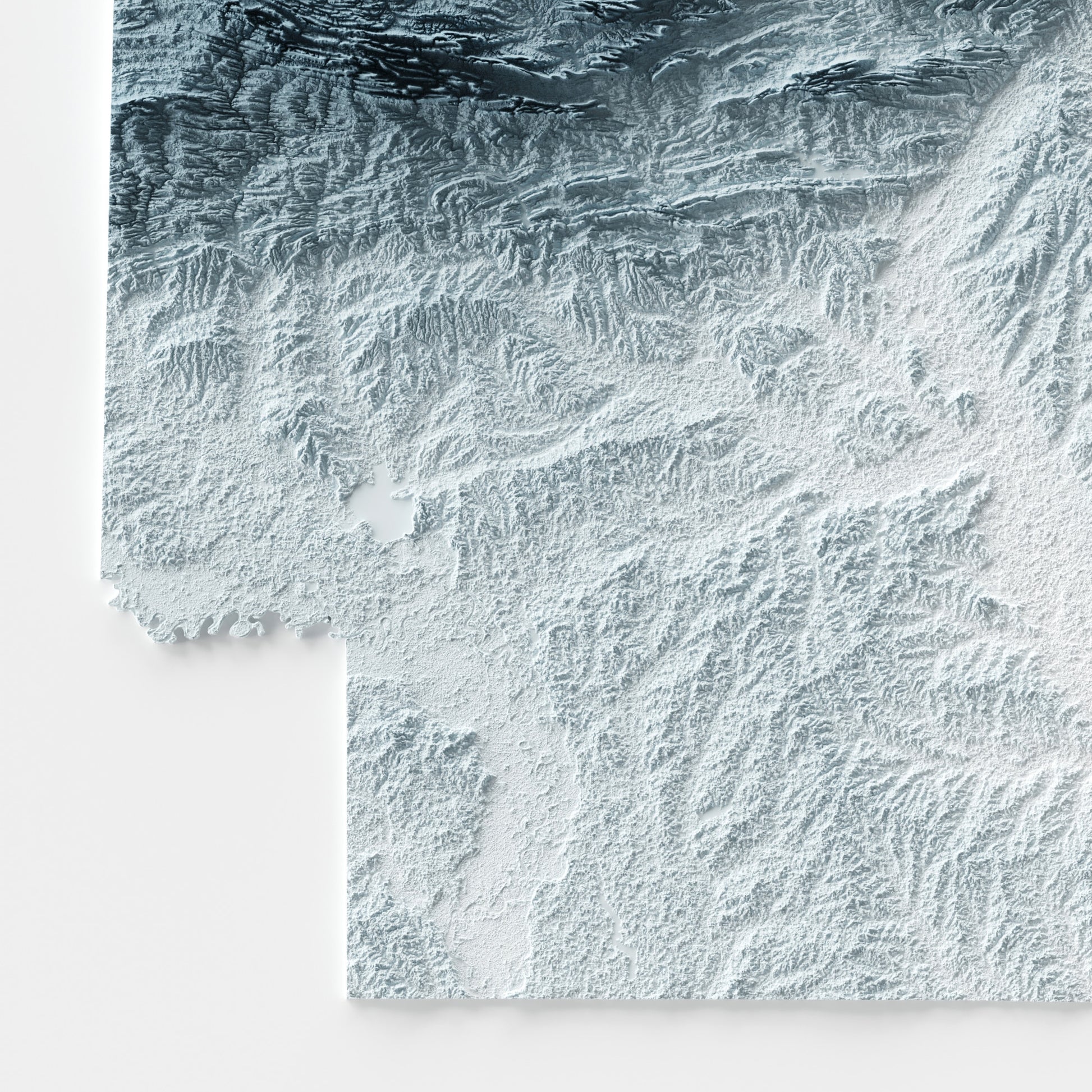 A minimalist relief map of the US State of Arkansas in frame made out of pine wood. Topographic map poster for travel and geography fans.