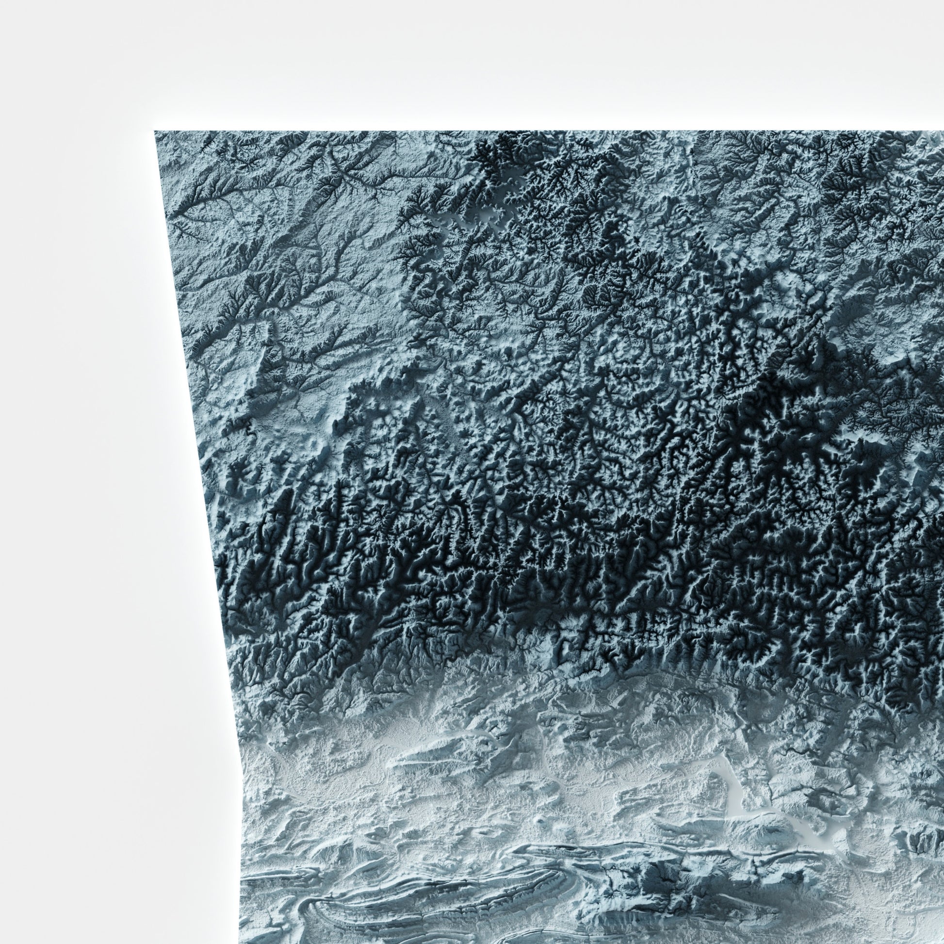 A minimalist relief map of the US State of Arkansas in frame made out of pine wood. Topographic map poster for travel and geography fans.