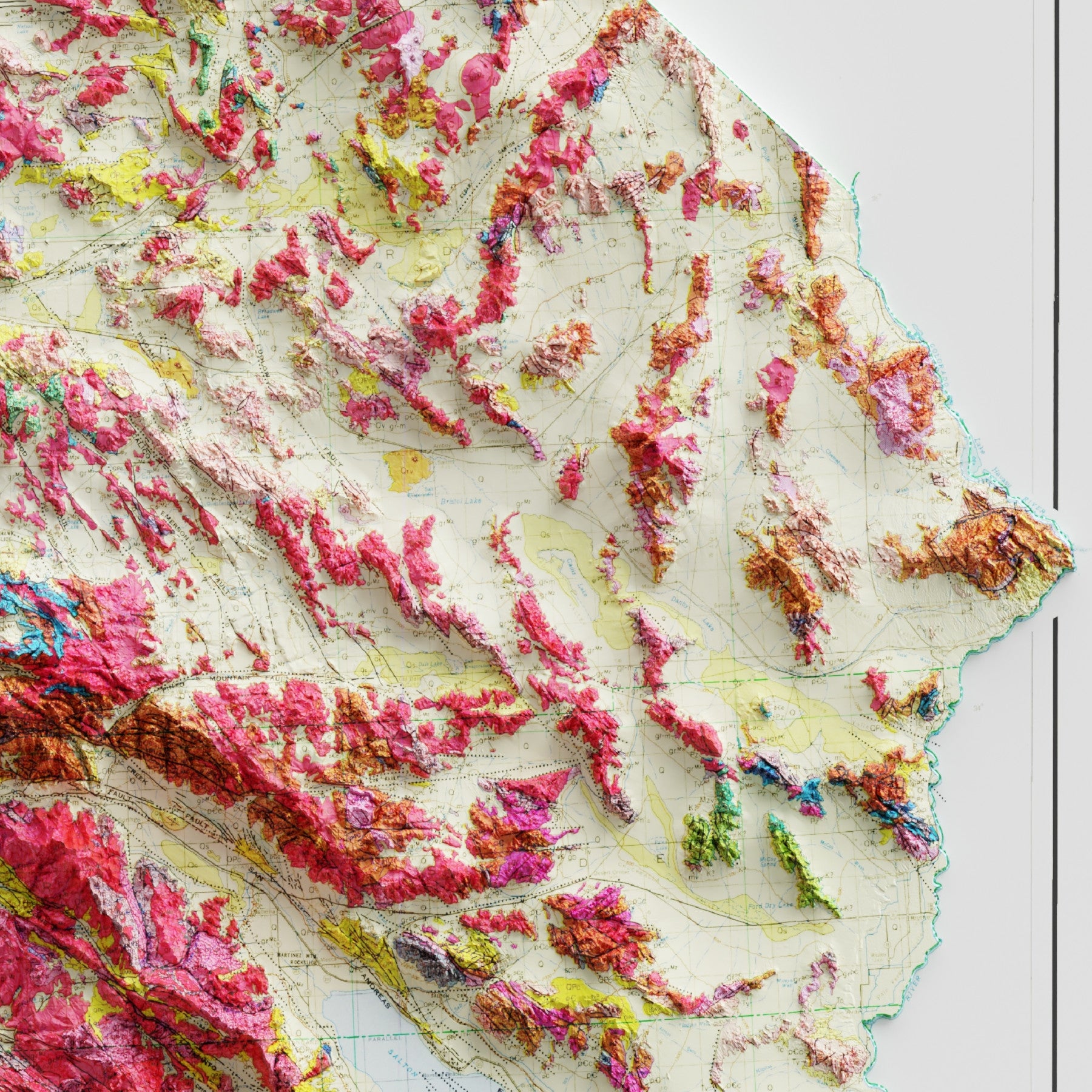 Vintage geological map print of California. Shaded relief map poster with topography. Wall art map decor.