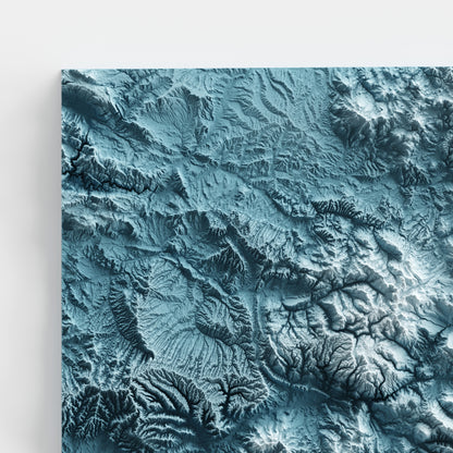 A minimalist relief map of the US State of Colorado in frame made out of pine wood. Topographic map poster for travel and geography fans.