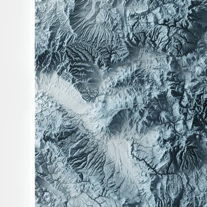 A minimalist relief map of the US State of Colorado in frame made out of pine wood. Topographic map poster for travel and geography fans.