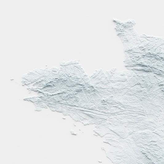 A minimalist relief map of France in a frame made out of pine wood. Topographic map poster for travel and geography fans.