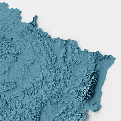 A minimalist relief map of France in a frame made out of pine wood. Topographic map poster for travel and geography fans.