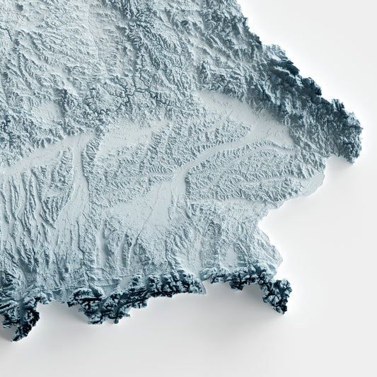 A minimalist relief map of Germany in a frame made out of pine wood. Topographic map poster for travel and geography fans.