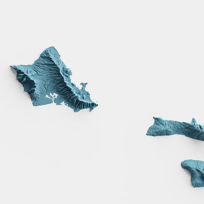 A minimalist relief map of the US State of Hawaii in frame made out of pine wood. Topographic map poster for travel and geography fans.