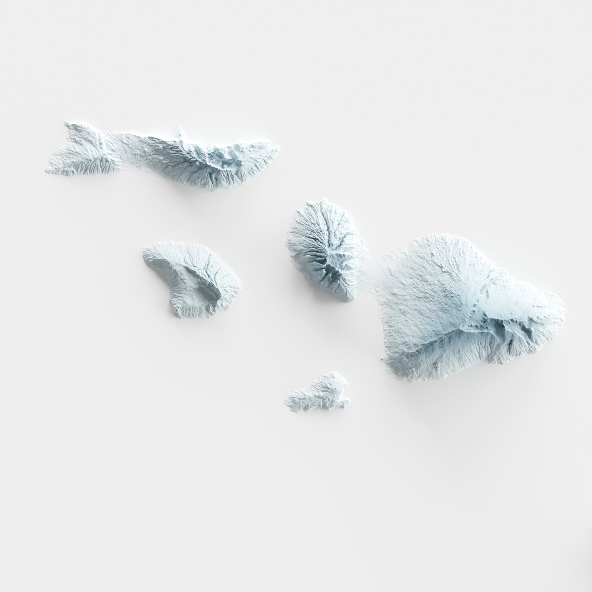 A minimalist relief map of the US State of Hawaii in frame made out of pine wood. Topographic map poster for travel and geography fans.