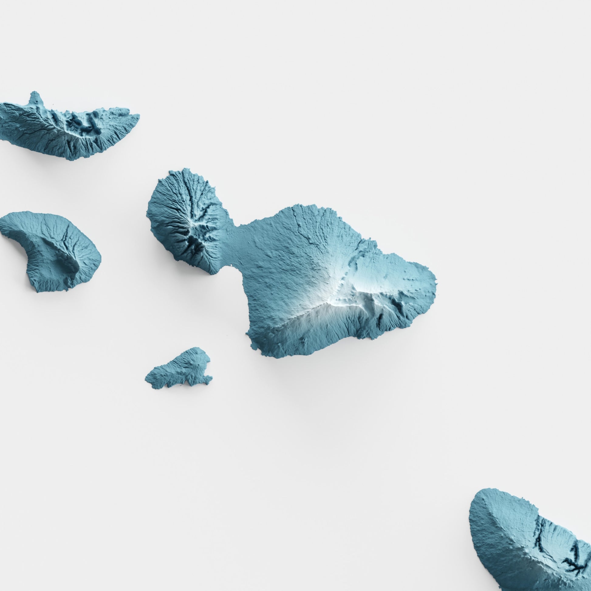 A minimalist relief map of the US State of Hawaii in frame made out of pine wood. Topographic map poster for travel and geography fans.