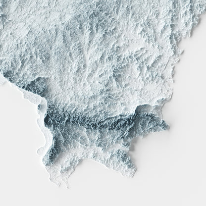 A minimalist relief map of the US State of Illinois in a frame made out of pine wood. Topographic map poster for travel and geography fans.