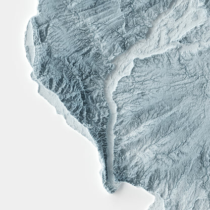 A minimalist relief map of the US State of Illinois in a frame made out of pine wood. Topographic map poster for travel and geography fans.