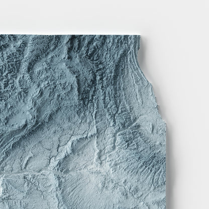 A minimalist relief map of the US State of Illinois in a frame made out of pine wood. Topographic map poster for travel and geography fans.