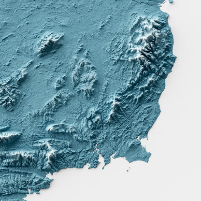 A minimalist relief map of Ireland in a frame made out of pine wood. Topographic map poster for travel and geography fans.
