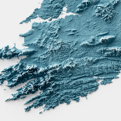 A minimalist relief map of Ireland in a frame made out of pine wood. Topographic map poster for travel and geography fans.
