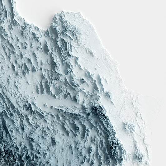 A minimalist relief map of Mexico in a frame made out of pine wood. Topographic map poster for travel and geography fans.