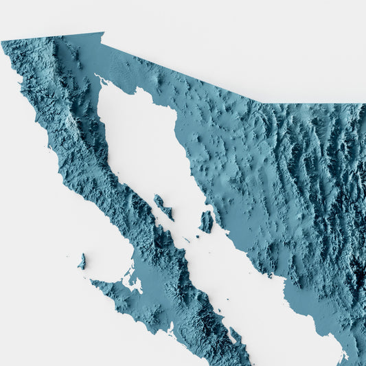 A minimalist relief map of Mexico in a frame made out of pine wood. Topographic map poster for travel and geography fans.