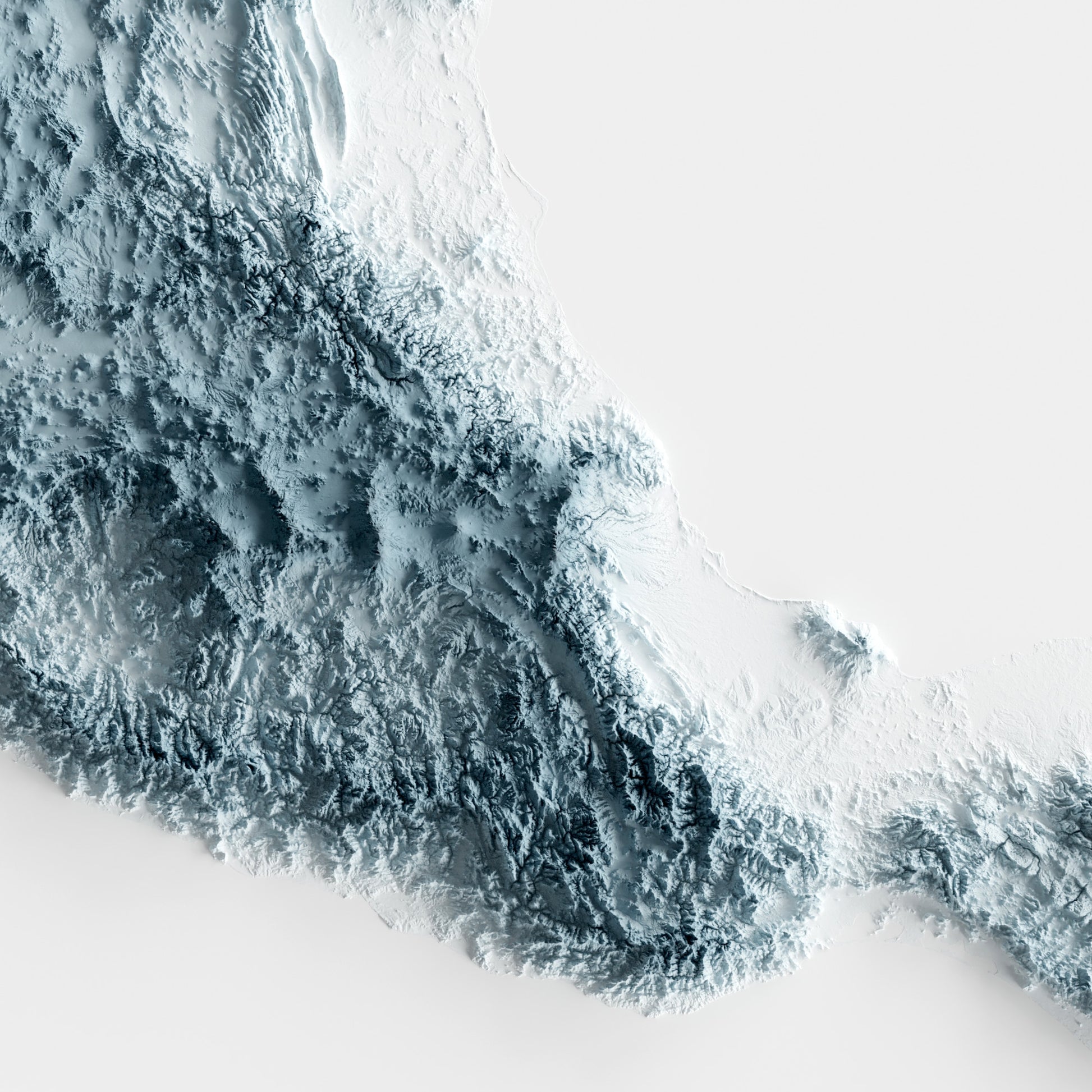 A minimalist relief map of Mexico in a frame made out of pine wood. Topographic map poster for travel and geography fans.