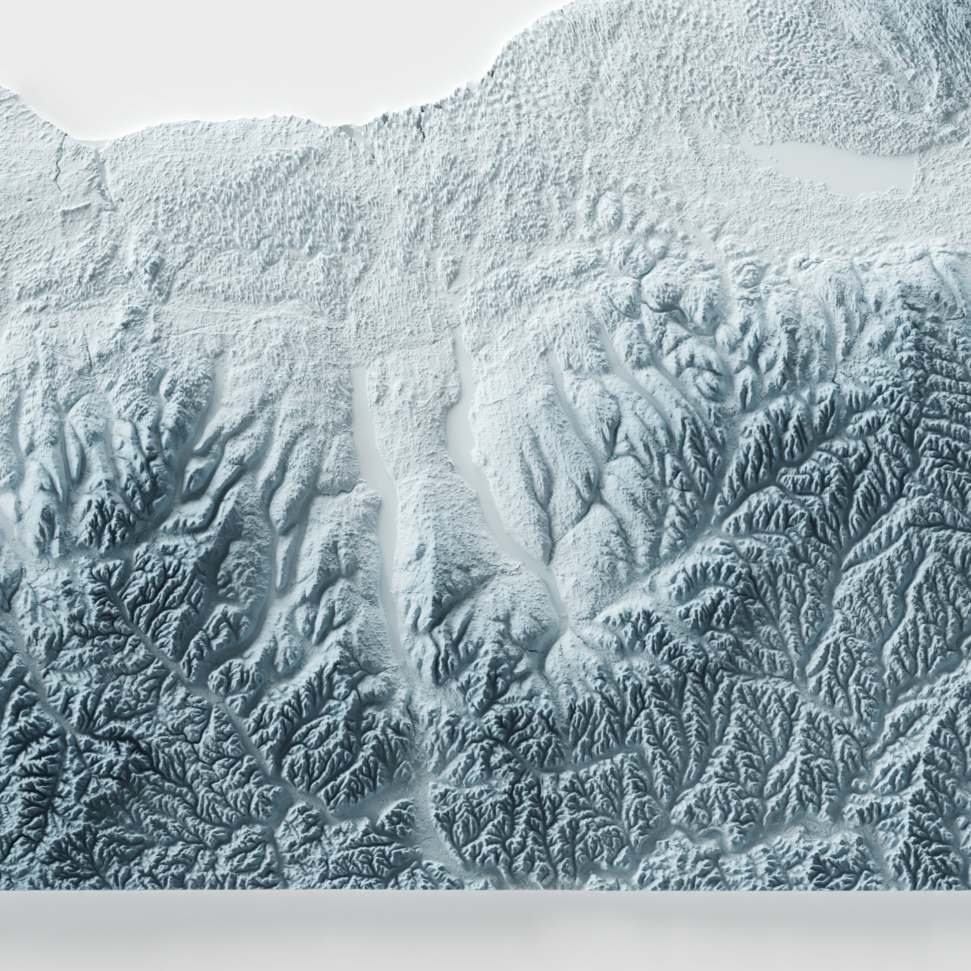 A minimalist relief map of the US State of New York in frame made out of pine wood. Topographic map poster for travel and geography fans.
