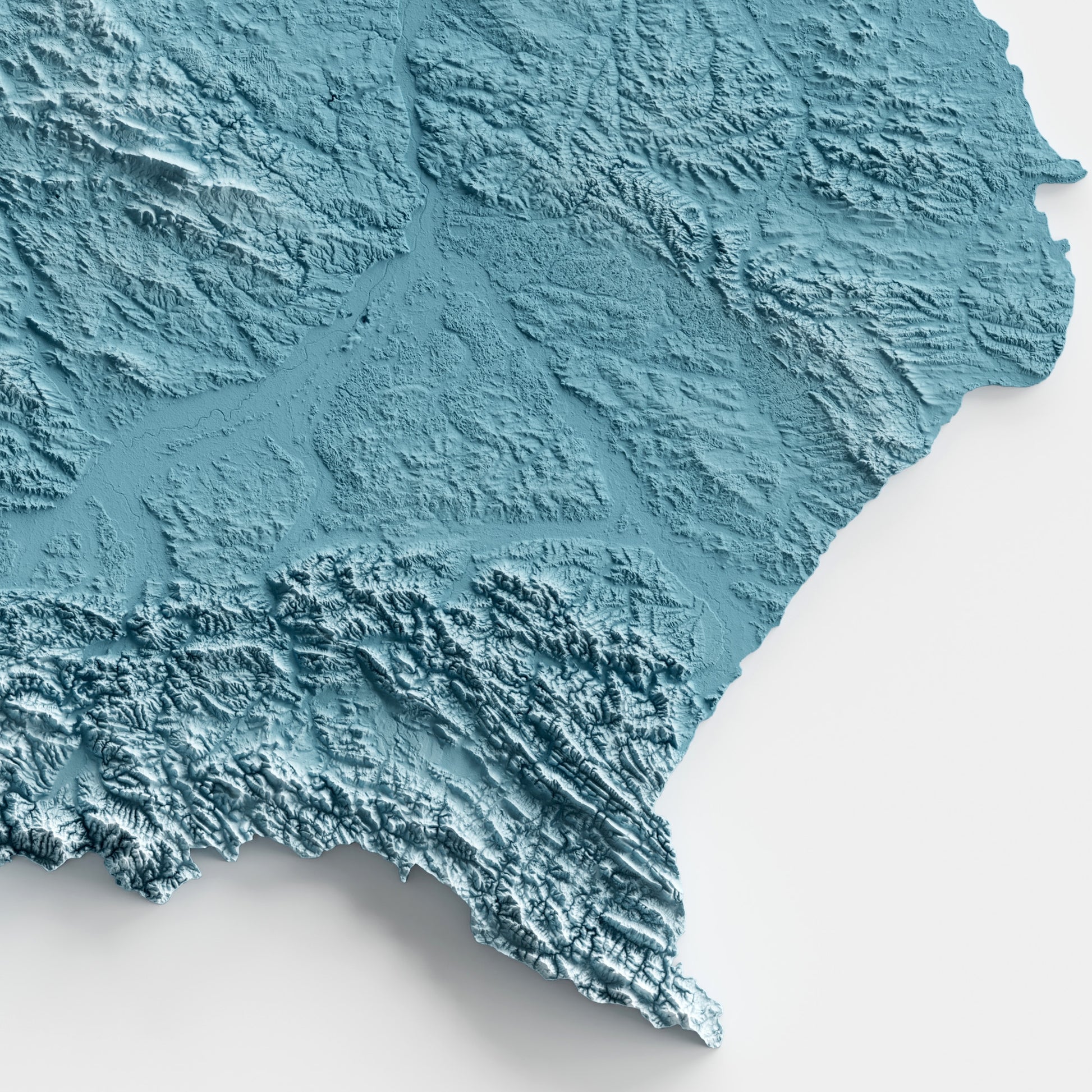 A minimalist relief map of Poland in a frame made out of pine wood. Topographic map poster for travel and geography fans.