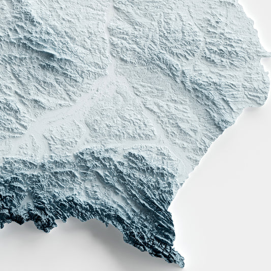 A minimalist relief map of Poland in a frame made out of pine wood. Topographic map poster for travel and geography fans.