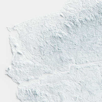A minimalist relief map of Poland in a frame made out of pine wood. Topographic map poster for travel and geography fans.