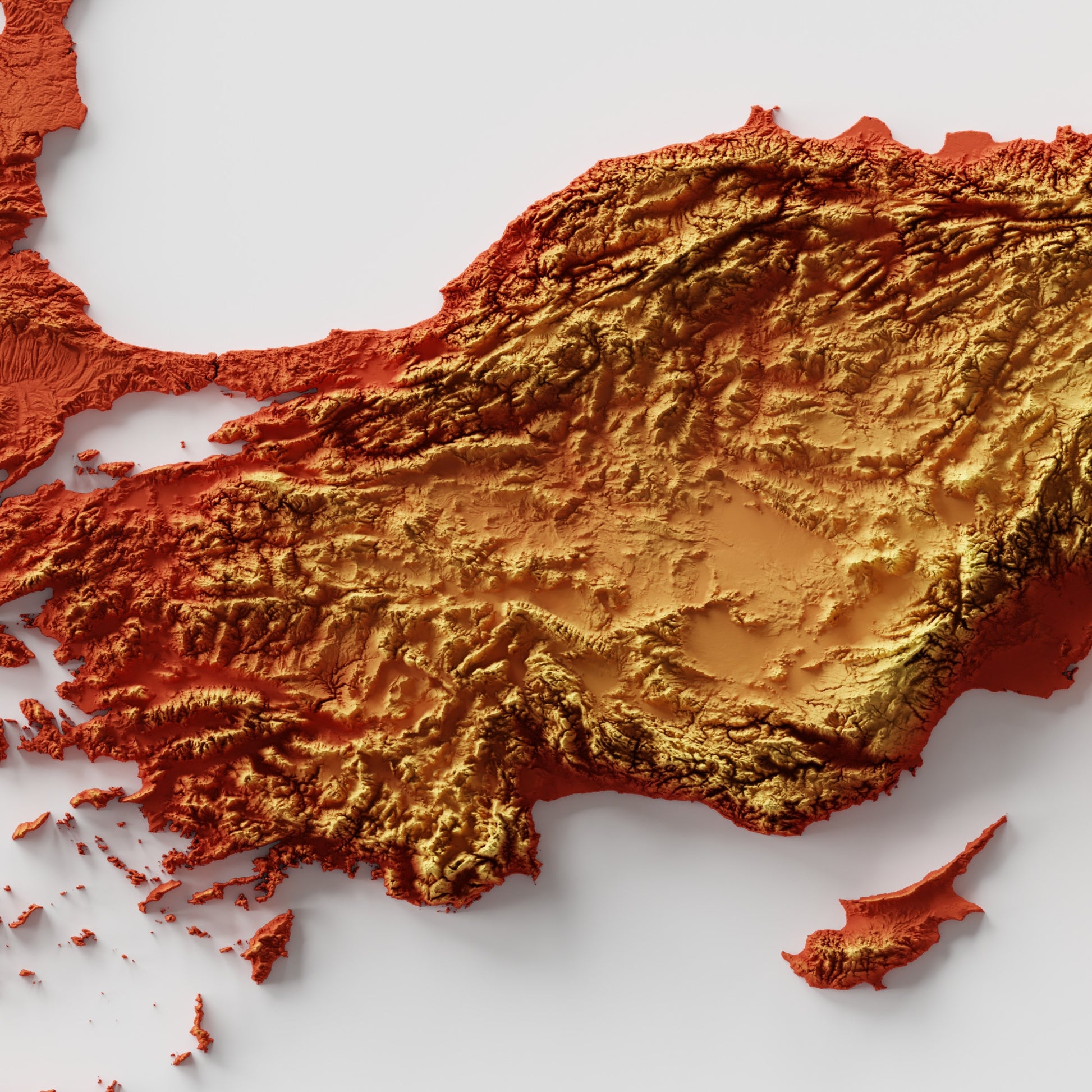 A relief map print of the Roman Empire in a wooden frame. This map poster showcases the topography of the Roman Empire from 118 AD.