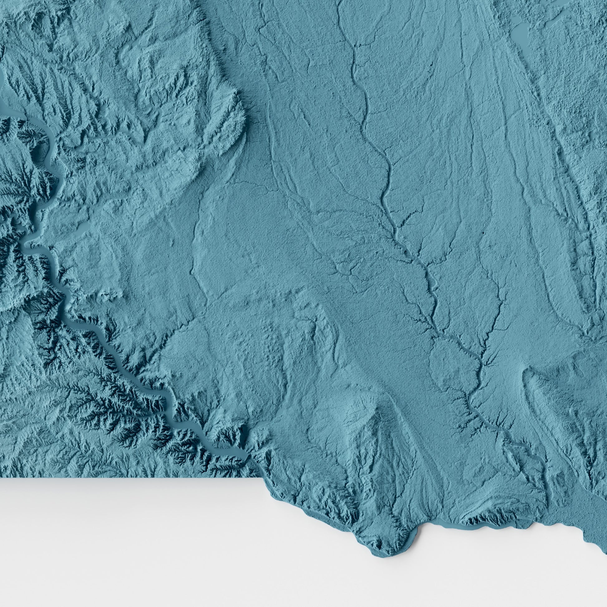 A minimalist relief map of the US State of South Dakota in a frame made out of pine wood. Topographic map poster for travel and geography fans.